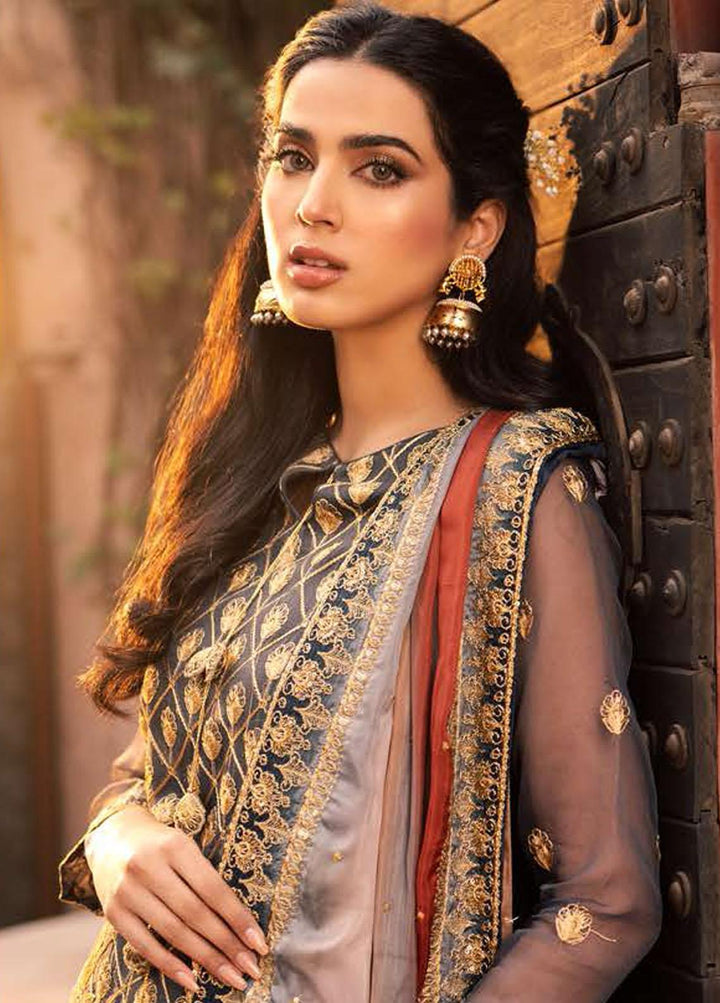 Luxe Atelier By Cross Stitch Embroidered Organza Suits Unstitched 4 Piece CS22LA 07 AUROUS CHARCOAL - Luxury Collection