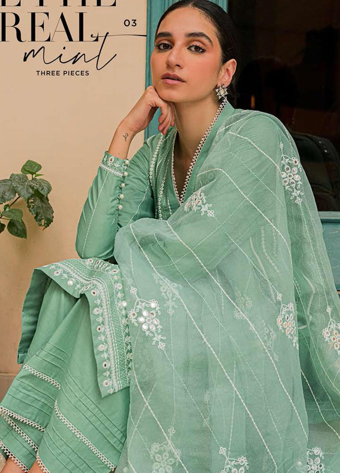 Mahiri By Cross Stitch Embroidered Cambric Suits Unstitched 3 Piece CS22MH-6 03 ETHEREAL MINT - Festive Collection
