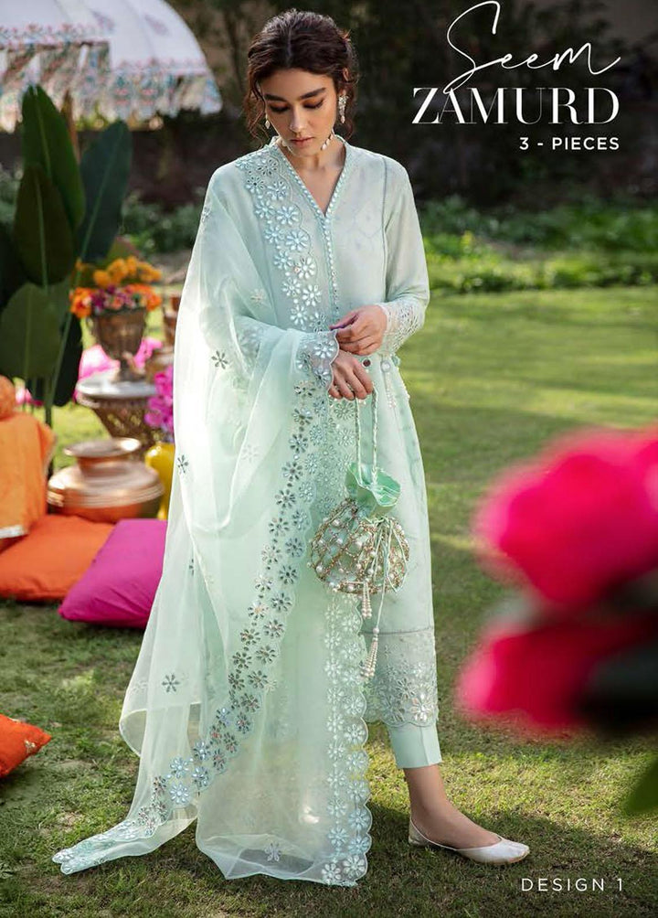 Mehrbano By Cross Stitch Embroidered Lawn Suits Unstitched 3 Piece CS22ME 01 SEEM ZAMURD - Premium Collection
