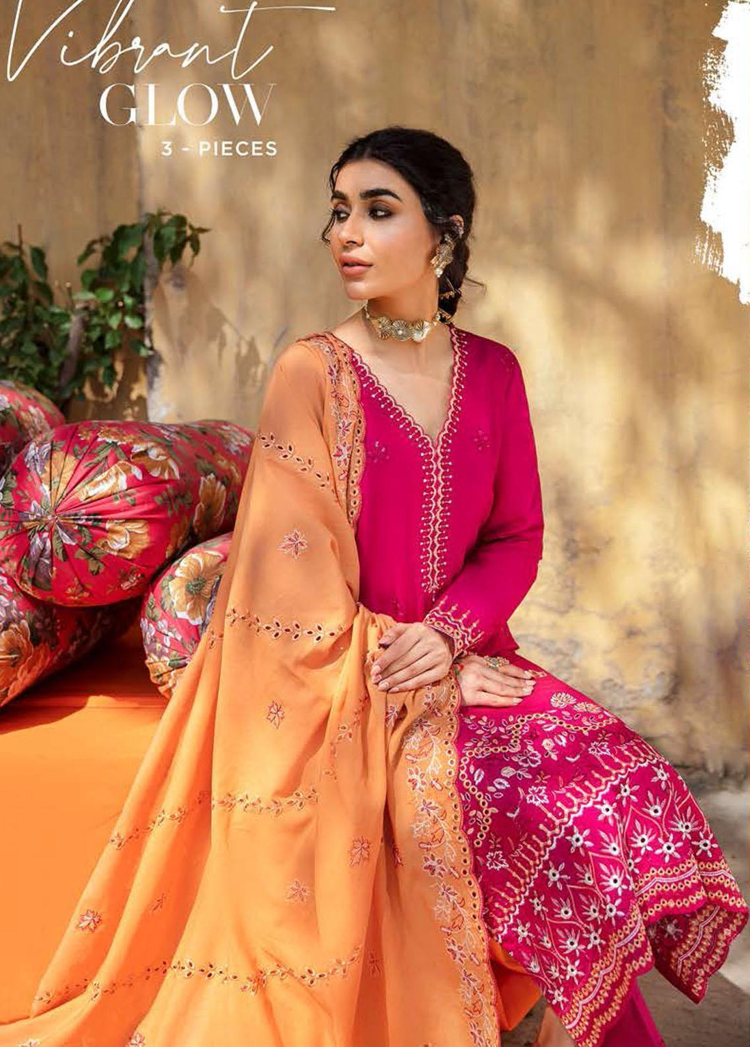 Mehrbano By Cross Stitch Embroidered Lawn Suits Unstitched 3 Piece CS22ME 16 VIBRANT GLOVV - Premium Collection