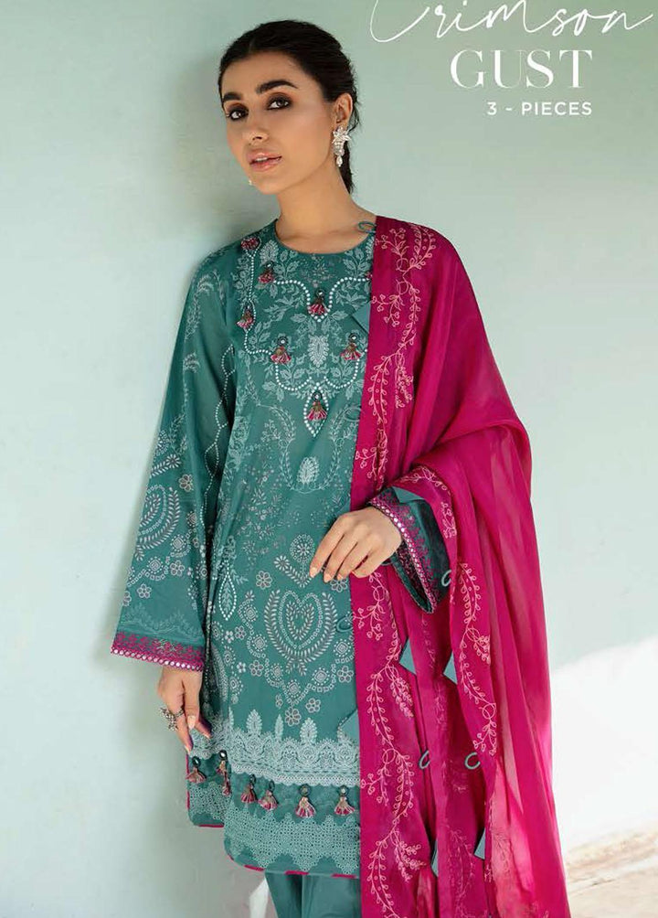 Mehrbano By Cross Stitch Embroidered Lawn Suits Unstitched 3 Piece CS22ME 17 CR IMSON GUST - Premium Collection