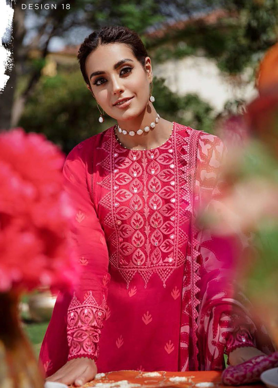 Mehrbano By Cross Stitch Embroidered Lawn Suits Unstitched 3 Piece CS22ME 18 FIERY SCARLET - Premium Collection