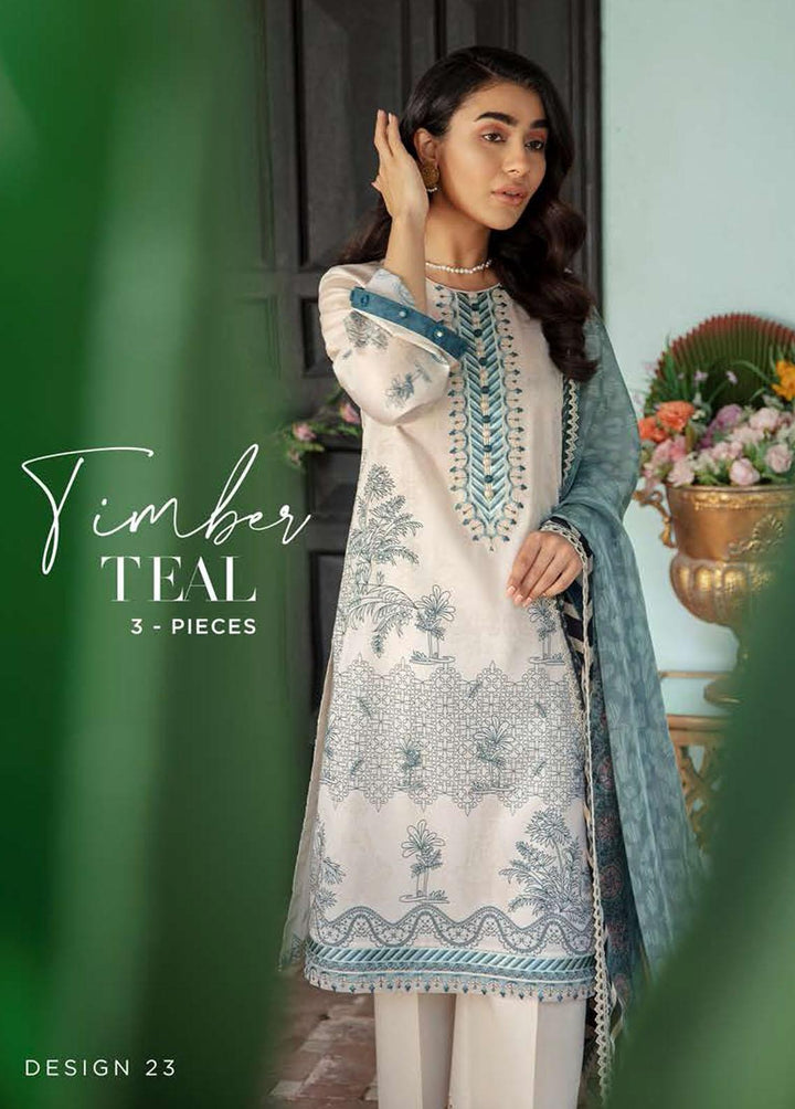 Mehrbano By Cross Stitch Embroidered Lawn Suits Unstitched 3 Piece CS22ME 23 TIMBER TEAL - Premium Collection