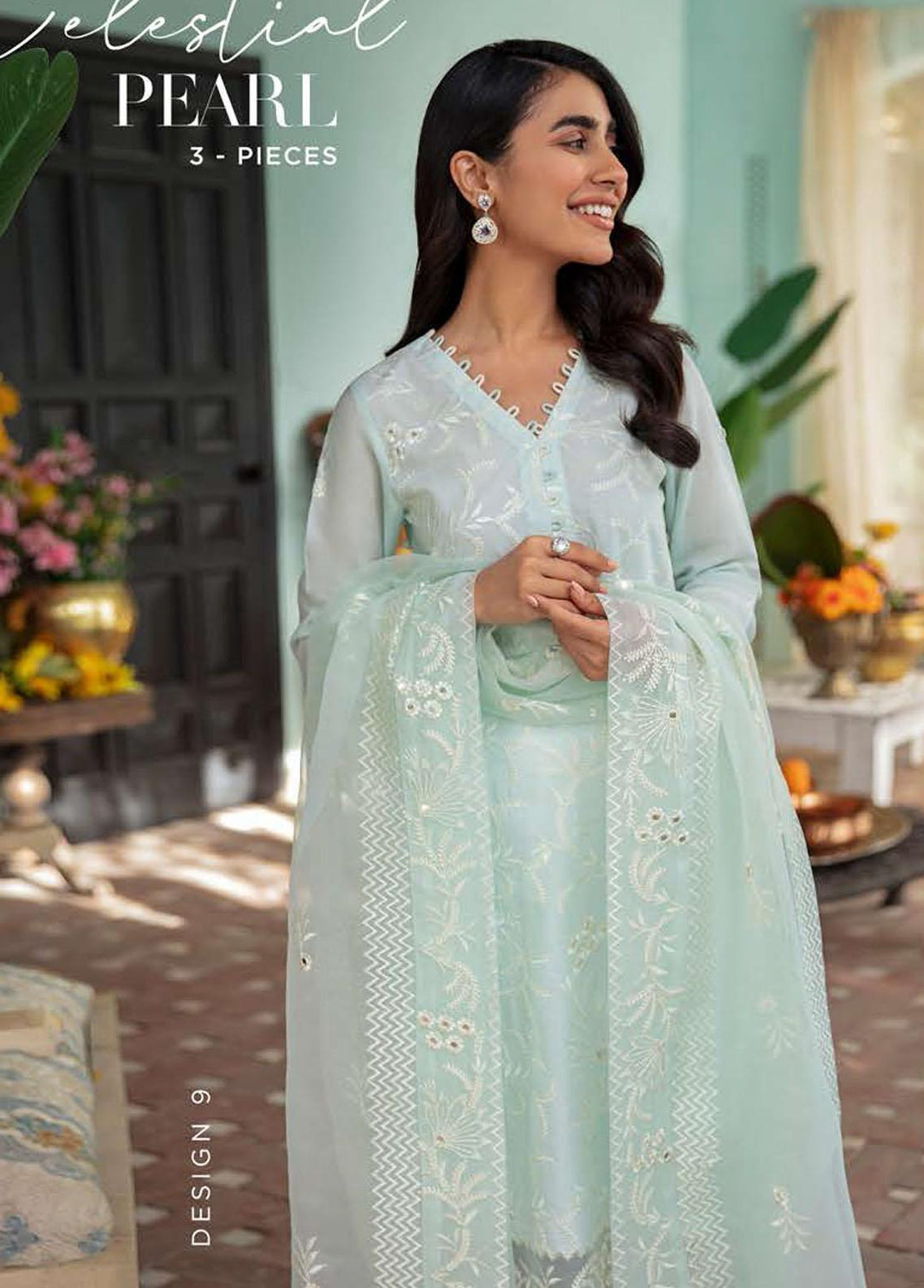 Mehrbano By Cross Stitch Embroidered Lawn Suits Unstitched 3 Piece CS22ME 09 CELESTIAL PEARL - Premium Collection
