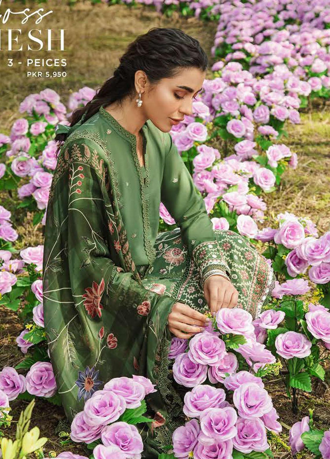 Mehrbano By Cross Stitch Embroidered Lawn Suits Unstitched 3 Piece CS22ML MOSS MESH - Premium Collection