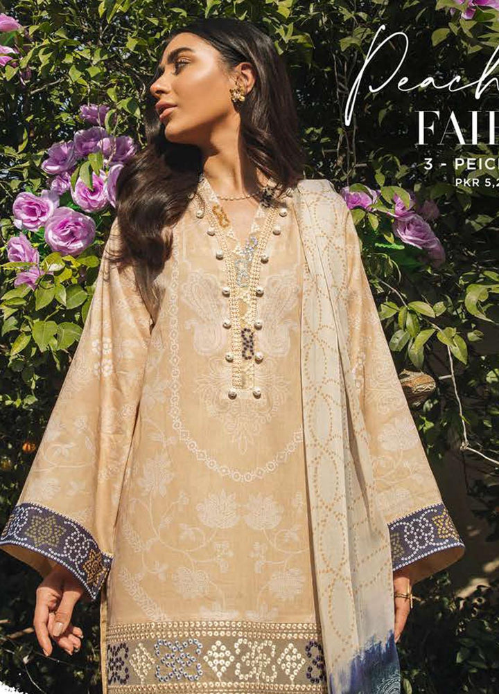 Mehrbano By Cross Stitch Embroidered Lawn Suits Unstitched 3 Piece CS22ML PEACH FAIR - Premium Collection
