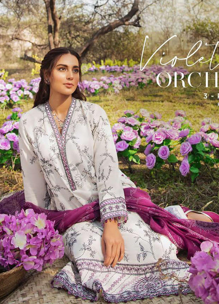 Mehrbano By Cross Stitch Embroidered Lawn Suits Unstitched 3 Piece CS22ML VIOLET ORCHARD - Premium Collection