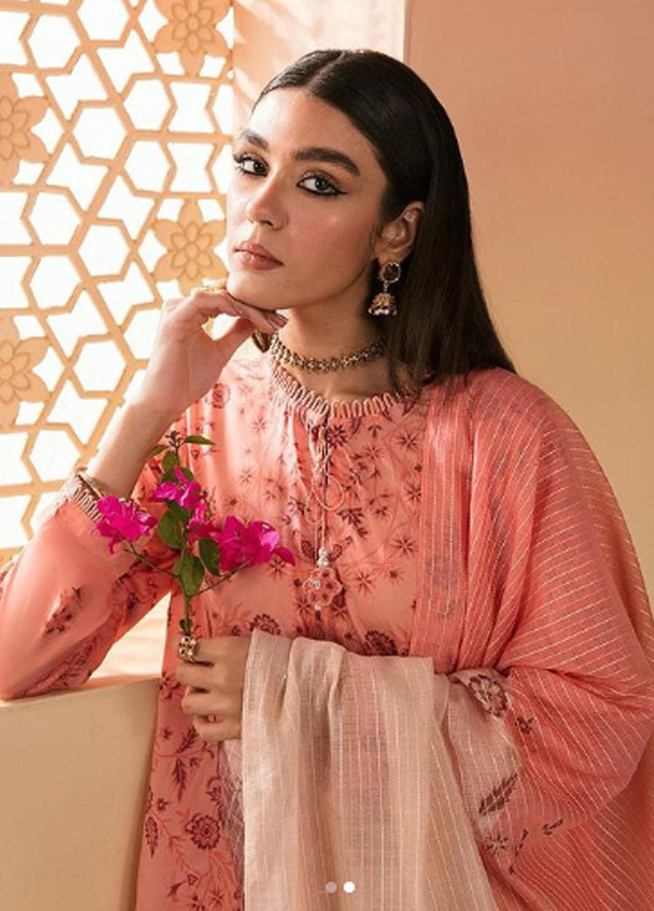 Cross Stitch Embroidered Lawn Suits Unstitched 3 Piece CS23PL D-14 Blush Peach - Eid Collection