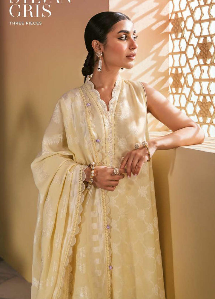 Cross Stitch Embroidered Cotton Suits Unstitched 3 Piece CS23PL D-17 Sylvan Gris - Eid Collection