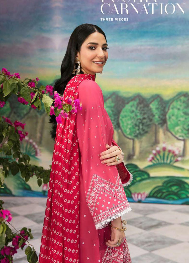 Cross Stitch Embroidered Lawn Suits Unstitched 3 Piece CS23PL D-25 Fuchia Carnation - Eid Collection