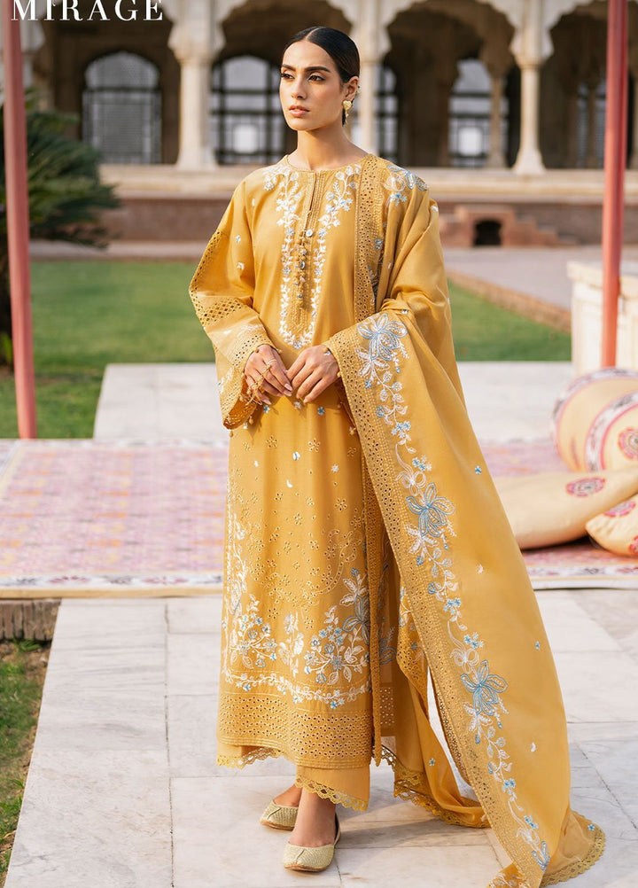 Cross Stitch Print N Embroidery Lawn Suits Unstitched 3 Piece CS25EL Mustard Mirage - Summer Collection
