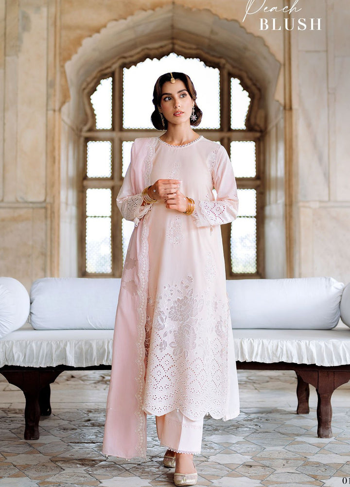 Cross Stitch Print N Embroidery Lawn Suits Unstitched 3 Piece CS25EL Peach Blush - Summer Collection