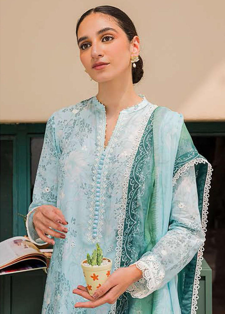 Seher By Cross Stitch Embroidered Cambric Suits Unstitched 3 Piece CS22S 02 Cyan Mist - Premium Collection