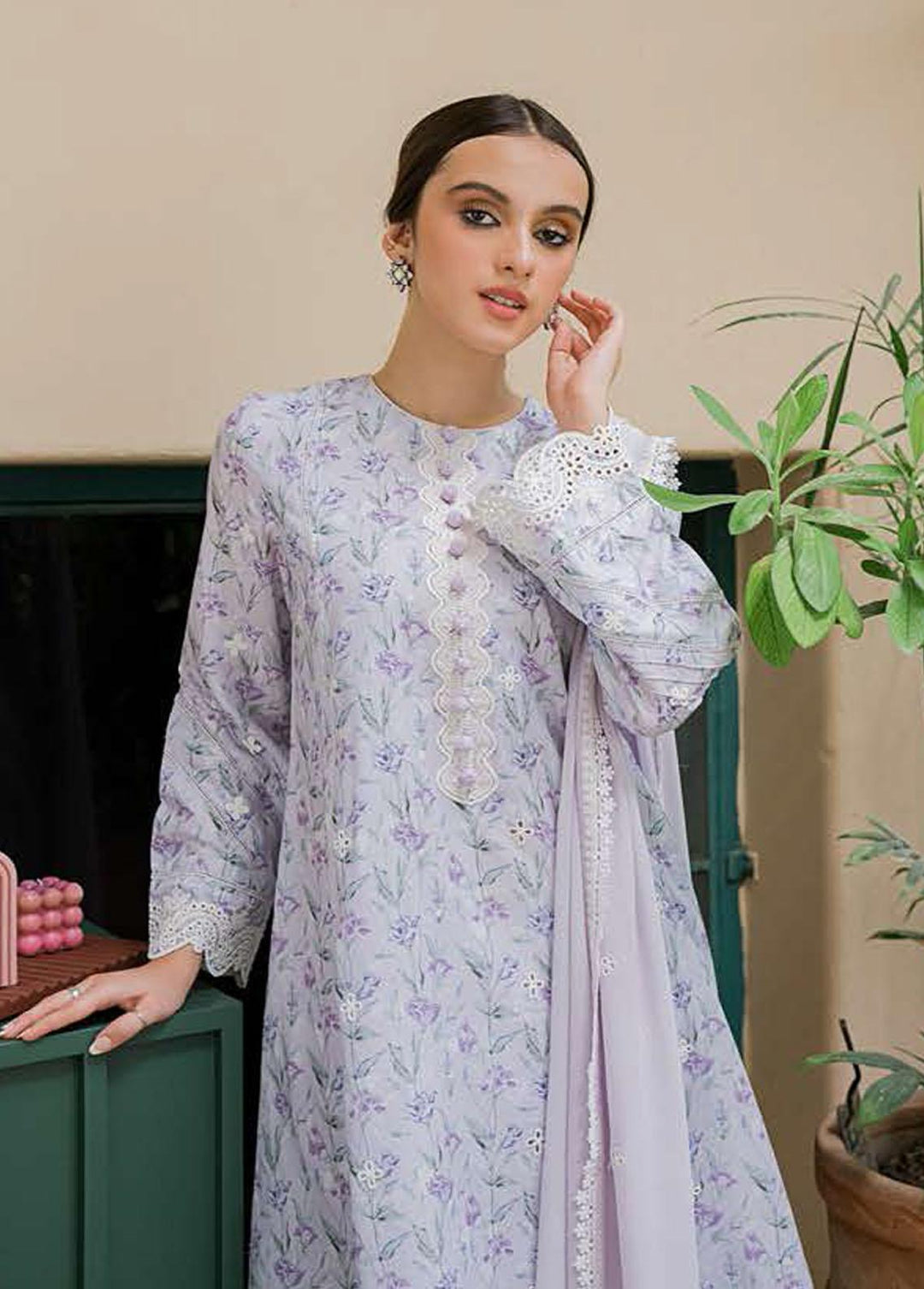 Seher By Cross Stitch Embroidered Cambric Suits Unstitched 3 Piece CS22S 03 Lavender Viola - Premium Collection