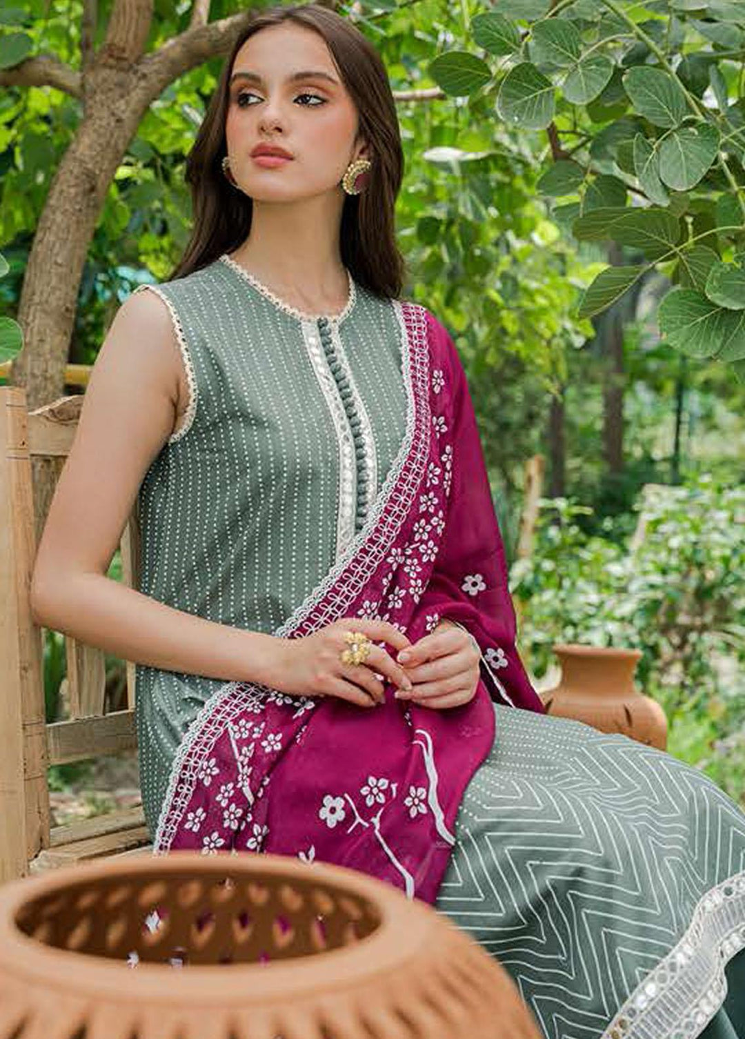 Seher By Cross Stitch Embroidered Cambric Suits Unstitched 3 Piece CS22S 05 Chromatic Green - Premium Collection