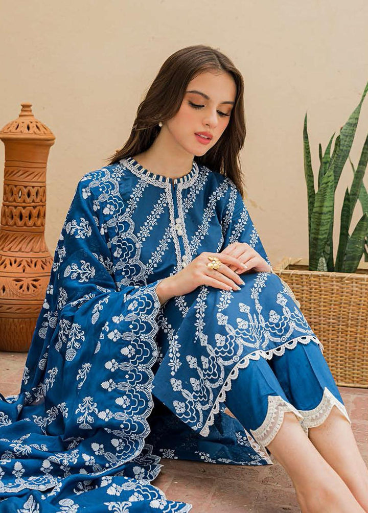 Seher By Cross Stitch Embroidered Cambric Suits Unstitched 3 Piece CS22S 07 Mystique Blue - Premium Collection