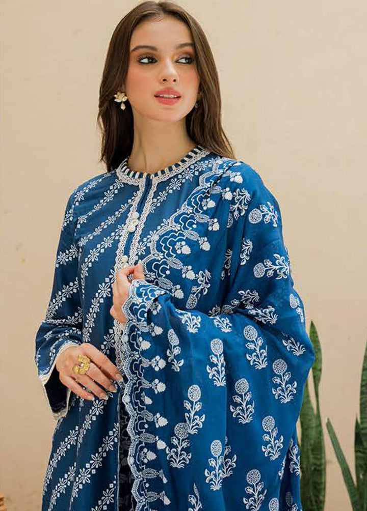 Seher By Cross Stitch Embroidered Cambric Suits Unstitched 3 Piece CS22S 07 Mystique Blue - Premium Collection