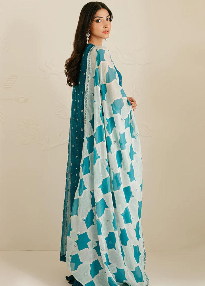 Cross Stitch Embroidered Organza Suits Unstitched 4 Piece CS23TBT Freckle Teal - Festive Collection