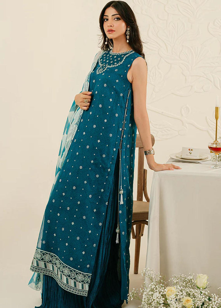 Cross Stitch Embroidered Organza Suits Unstitched 4 Piece CS23TBT Freckle Teal - Festive Collection