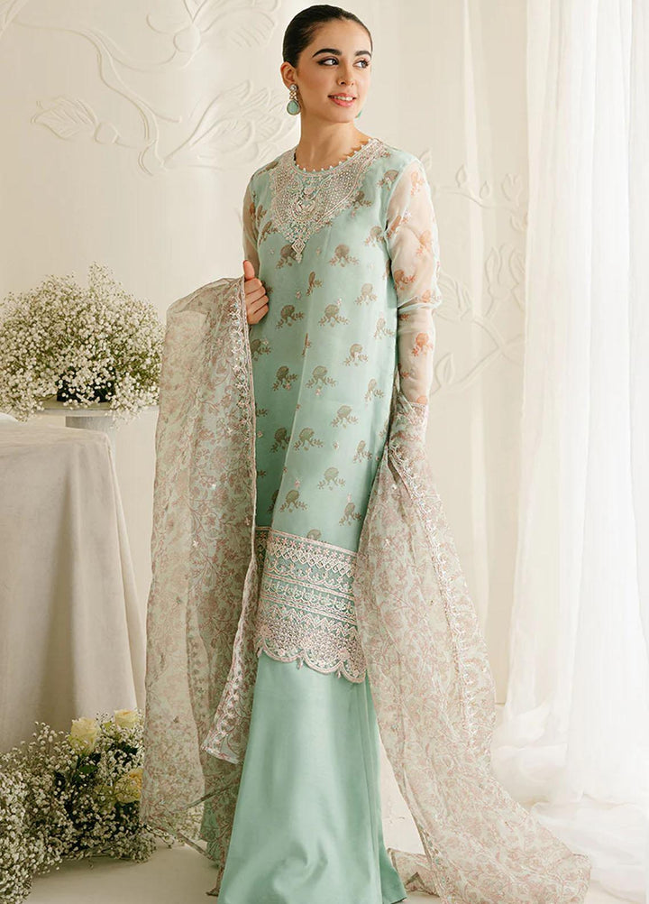 Cross Stitch Embroidered Organza Suits Unstitched 4 Piece CS23TBT Pristine Mint - Festive Collection