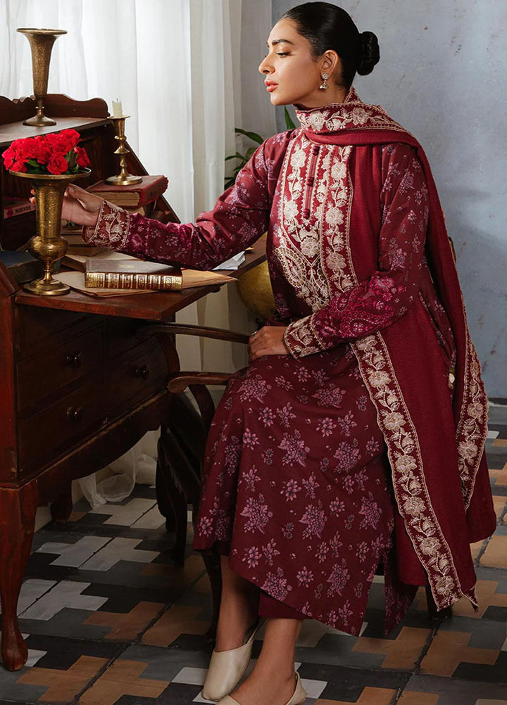 Cross Stitch Embroidered Khaddar Suits Unstitched 3 Piece CS23KL Tango Plum - Winter Collection