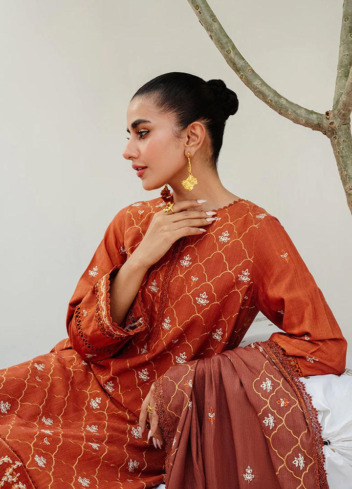 Cross Stitch Embroidered Khaddar Suits Unstitched 3 Piece CS23KL Tan Hues - Winter Collection