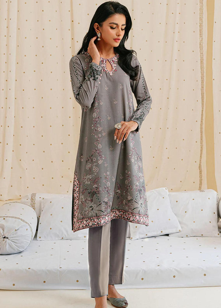 Cross Stitch Embroidered Linen Suits Unstitched 2 Piece CS23KL Charcoal Dust - Winter Collection