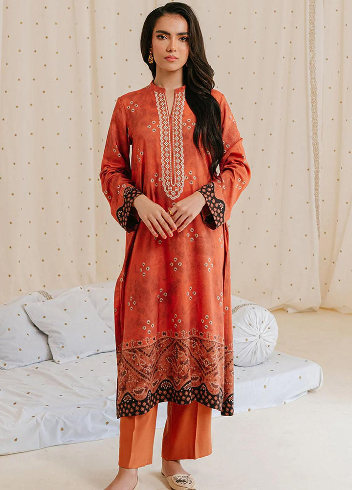 Cross Stitch Embroidered Linen Suits Unstitched 2 Piece CS23KL Amber Brown - Winter Collection
