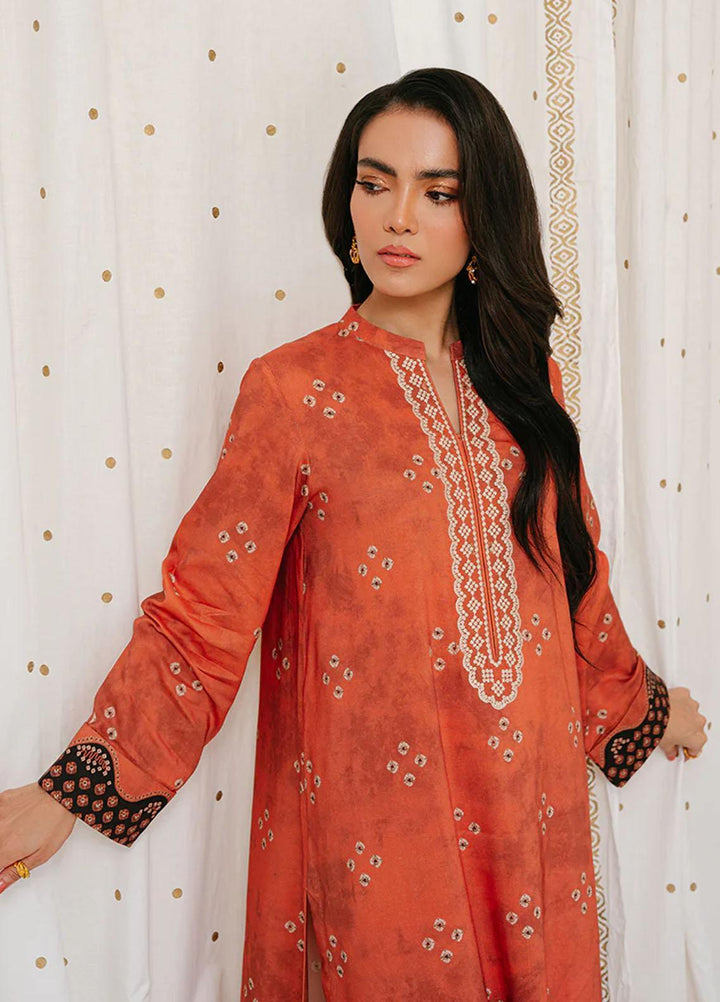 Cross Stitch Embroidered Linen Suits Unstitched 2 Piece CS23KL Amber Brown - Winter Collection