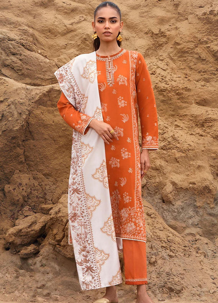 Cross Stitch Embroidered Cotton satin Suits Unstitched 3 Piece CS23CS D-17 Rust Aura - Premium Collection