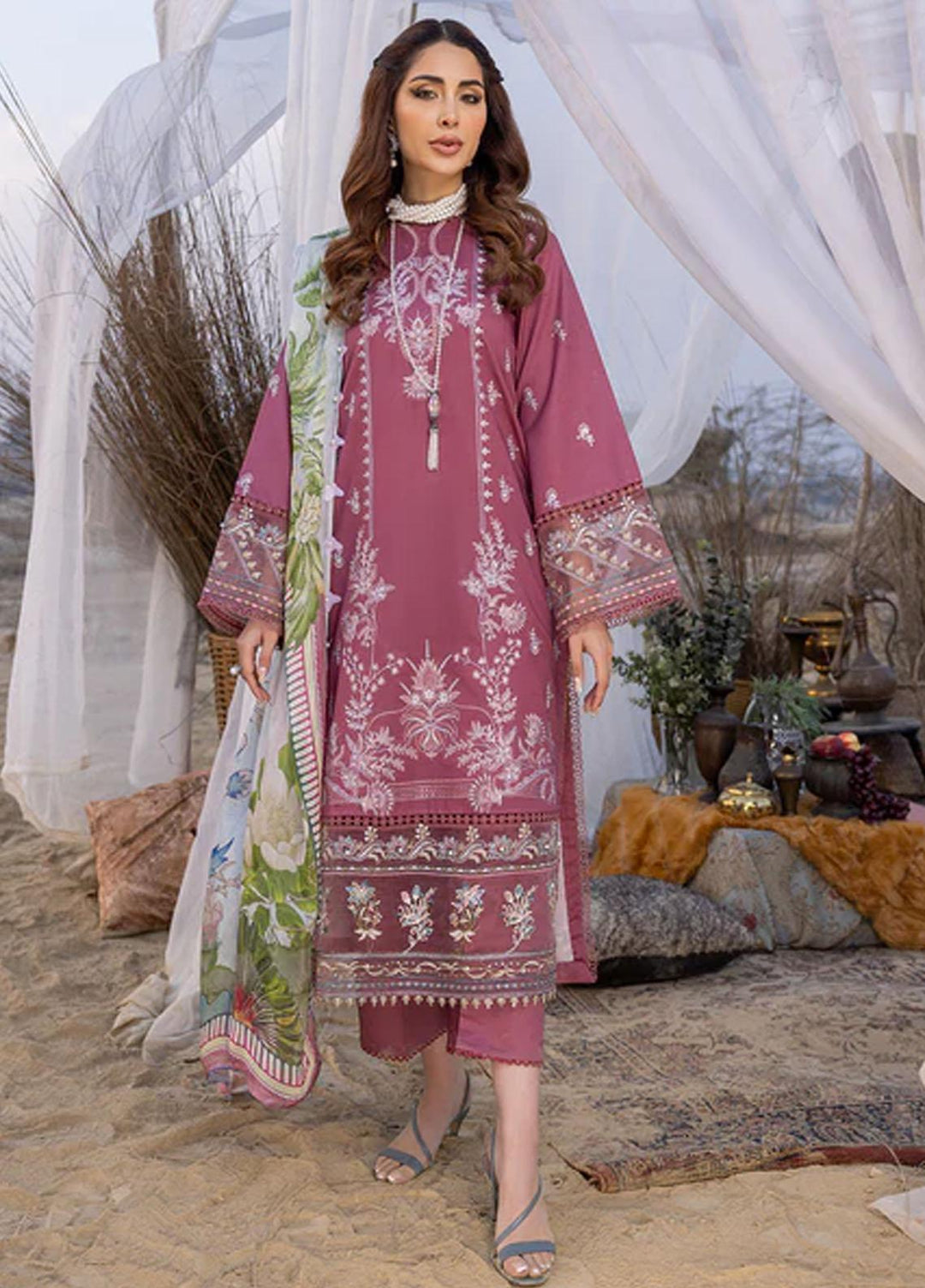 Dareen By Izel Embroidered Lawn Suits Unstitched 3 Piece IZL23D Khuwaish - Luxury Collection