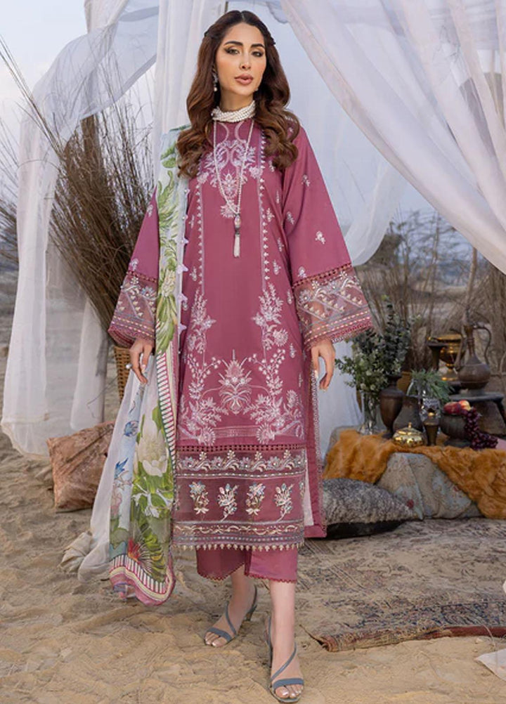 Dareen By Izel Embroidered Lawn Suits Unstitched 3 Piece IZL23D Khuwaish - Luxury Collection