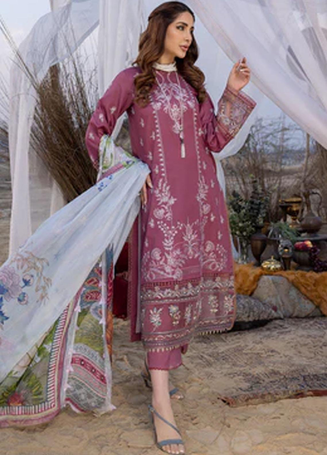 Dareen By Izel Embroidered Lawn Suits Unstitched 3 Piece IZL23D Khuwaish - Luxury Collection