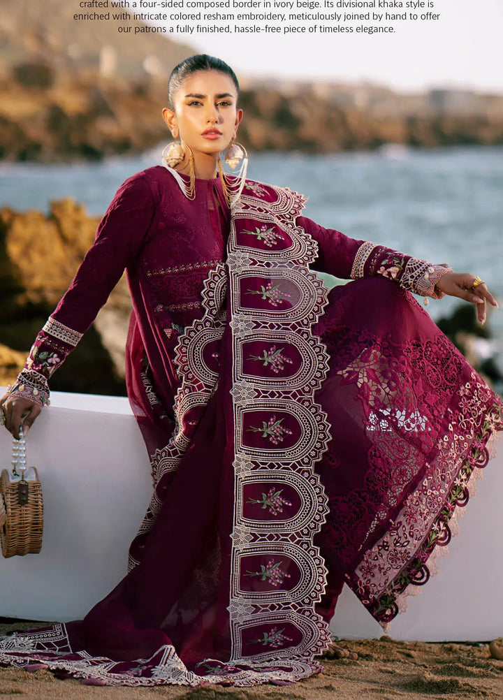 Dastan by AJR Embroidered Lawn Suits Unstitched 3 Piece AJR25D ALL-02 Cheery Wine - Luxury Collection
