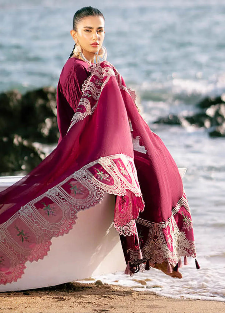 Dastan by AJR Embroidered Lawn Suits Unstitched 3 Piece AJR25D ALL-02 Cheery Wine - Luxury Collection