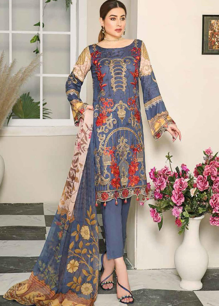 Dastoor by Ramsha Embroidered Lawn Suits Unstitched 3 Piece R21DT G-06 SERENE LOOKS - Summer Collection