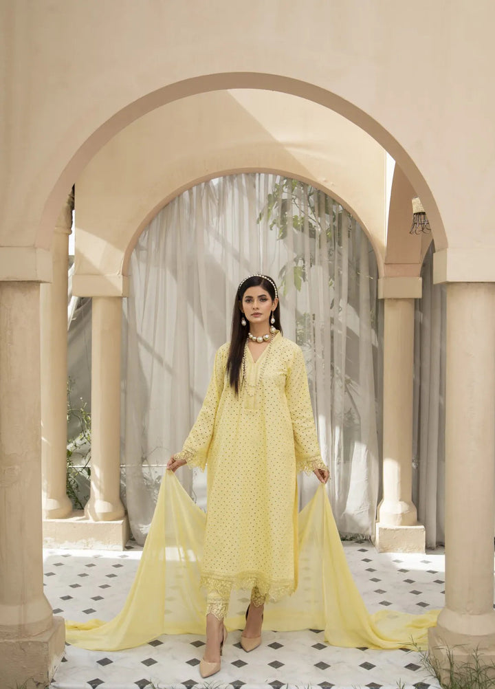 Demure by Pashmire Pret Embroidered Lawn 3 Piece Suit Canry