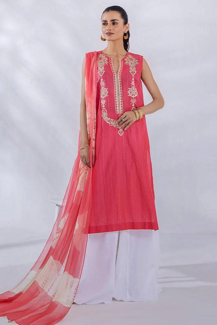 Malook By Shazia Ovais Pret Embroidered Lawn 3 Piece Suit MLK23D Aliana (Pink)