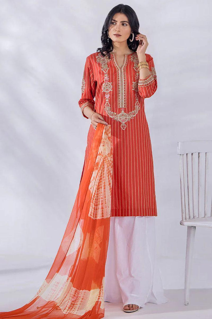 Malook By Shazia Ovais Pret Embroidered Lawn 3 Piece Suit MLK23D Aliana (Rust)