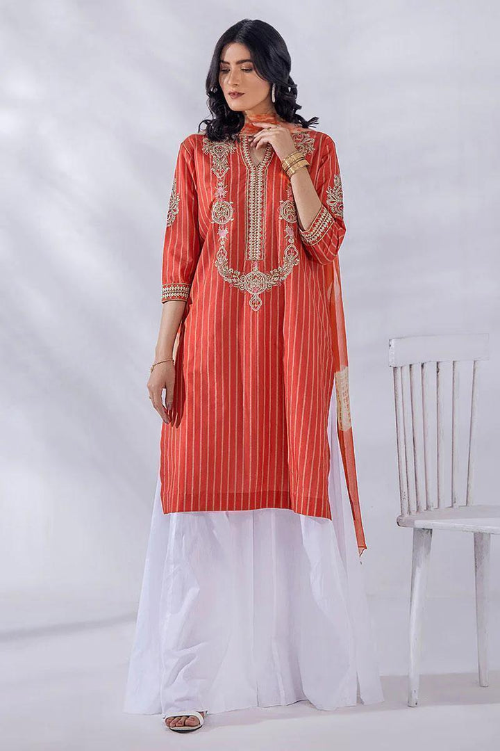 Malook By Shazia Ovais Pret Embroidered Lawn 3 Piece Suit MLK23D Aliana (Rust)