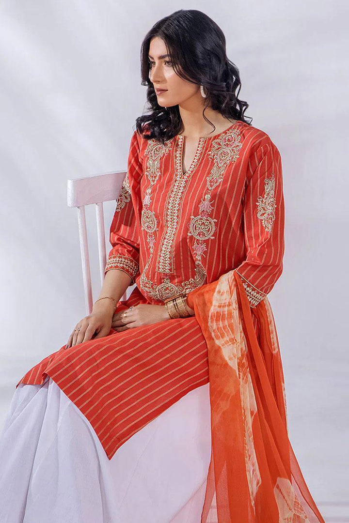 Malook By Shazia Ovais Pret Embroidered Lawn 3 Piece Suit MLK23D Aliana (Rust)