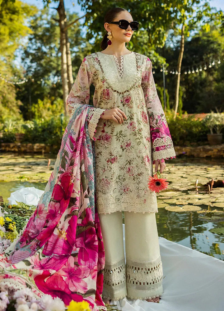 Elaf Chikankari Lawn Suits Unstitched 3 Piece EF25PC ELK-06B Roses and Whites - Summer Collection