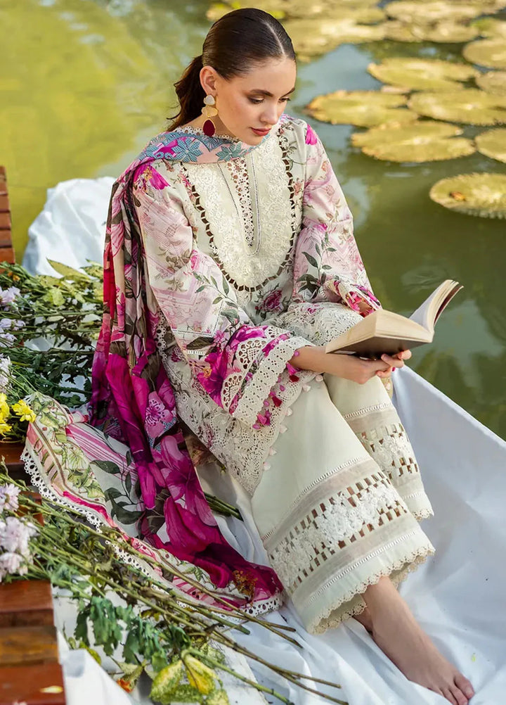 Elaf Chikankari Lawn Suits Unstitched 3 Piece EF25PC ELK-06B Roses and Whites - Summer Collection
