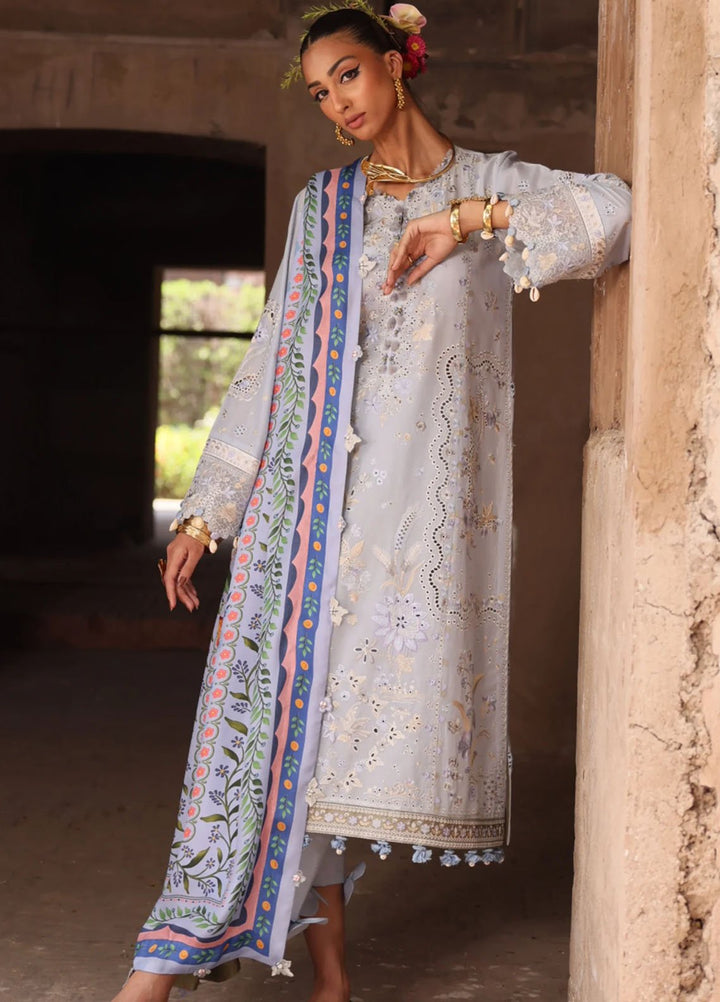 Elan Embroidered Lawn Suits Unstitched 3 Piece EL25LL EL25-01 B Serene - Luxury Collection