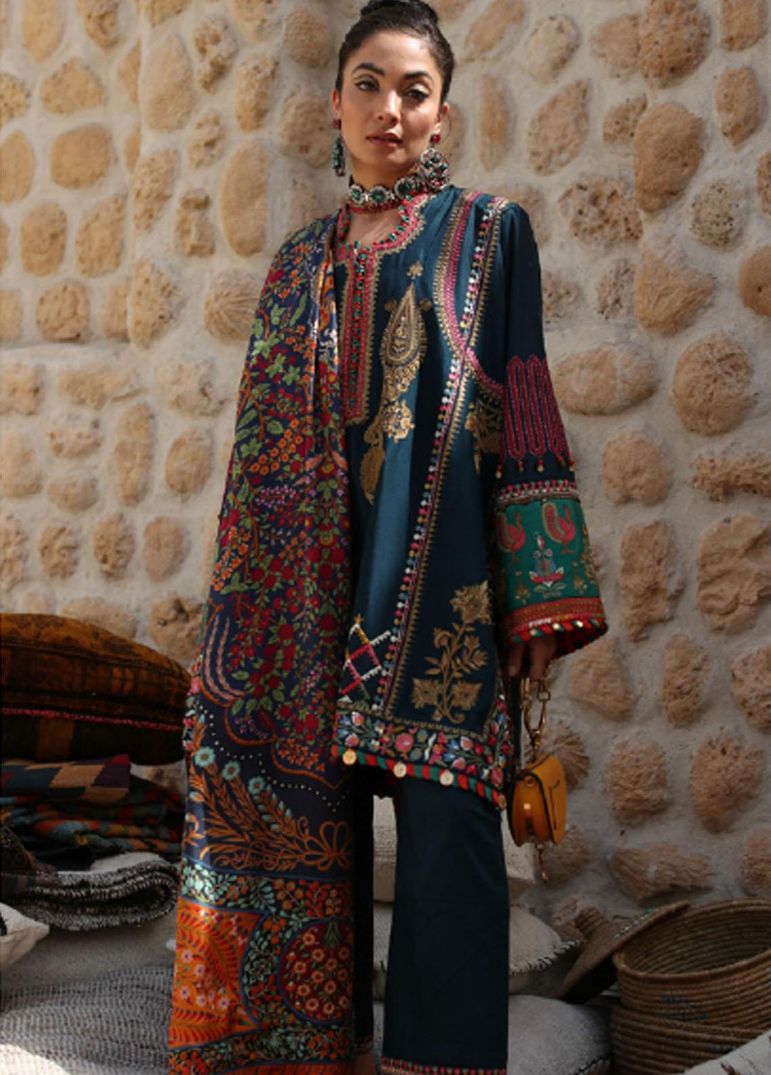Elan Embroidered Lawn Suit Unstitched 3 Piece EL22S EL22-08B RIYA - Summer Collection
