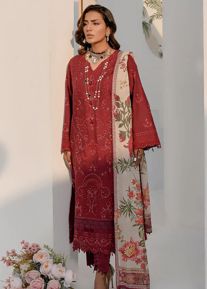 Elsyia By Fiona Embroidered Lawn Suit Unstitched 3 Piece FO24E Radiant Rose - Summer Collection