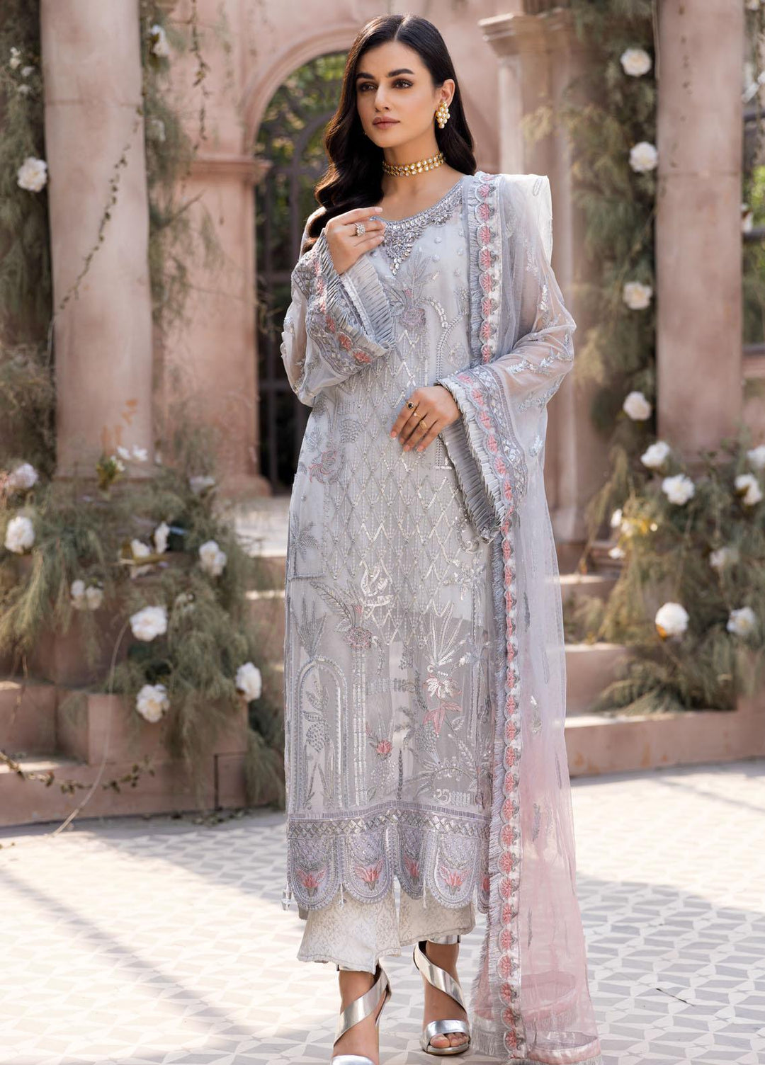 Le Festa By Emaan Adeel Embroidered Chiffon Suits Unstitched 3 Piece EA21-FP3 LR-04 - Premium Collection
