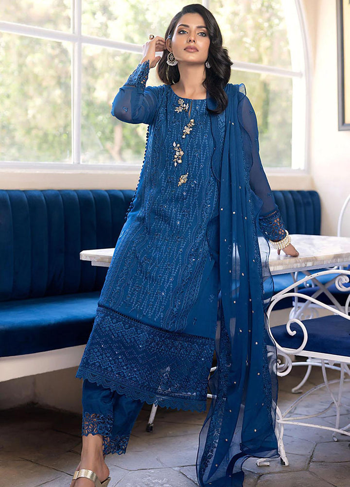 Ensembles By Azure Embroidered Chiffon Suits Unstitched 4 Piece AZU23ES Cerulean - Festive Collection