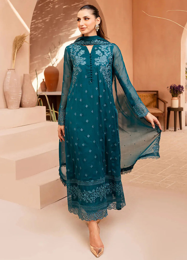 Ensembles By Azure  Embroidered Chiffon Suit Unstitched 4 Piece AZ24EF CCES-072 Caribbean Charm - Festive Collection