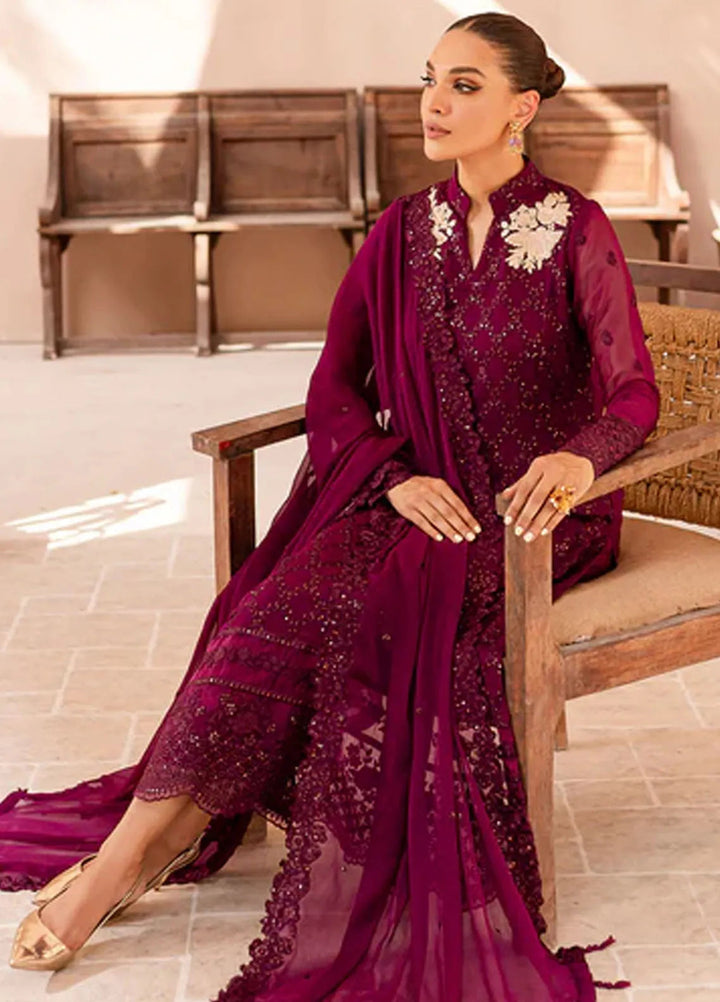 Ensembles By Azure  Embroidered Chiffon Suit Unstitched 4 Piece AZ24EF OOES-065 Orchid Obsession - Festive Collection